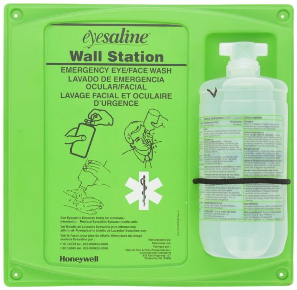 Saline eye wash station