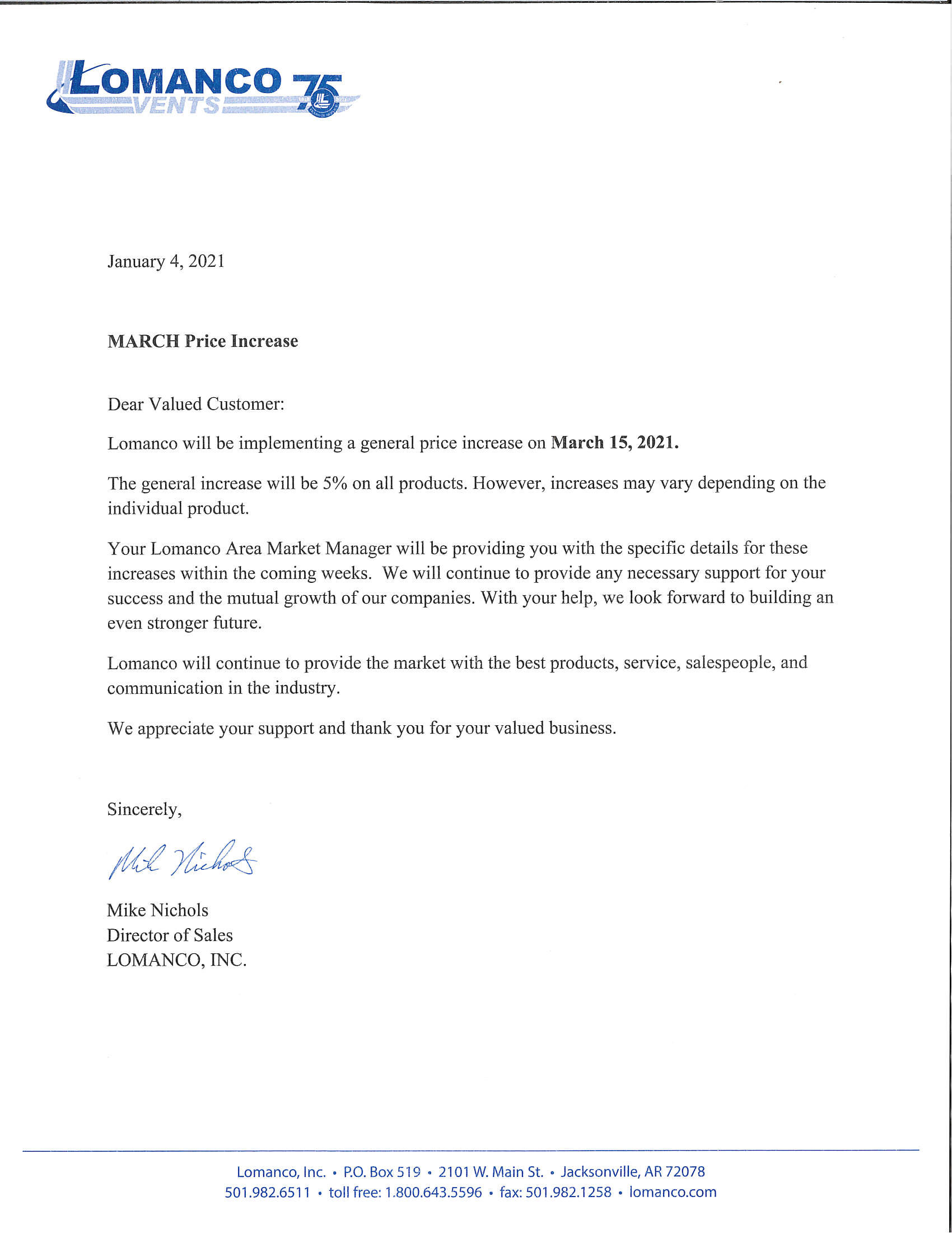 LOMANCO 5 PRICE INCREASE EFFECTIVE MARCH 15, 2021 General Insulation